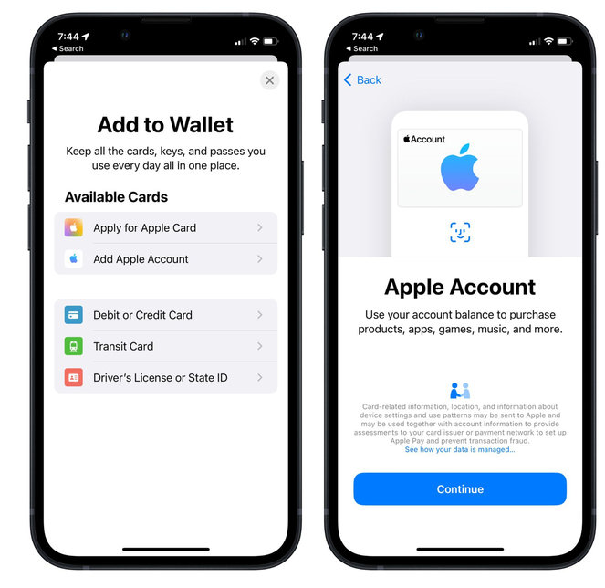 立山苹果手机维修分享iOS 15.5钱包App如何添加 Apple 账户 