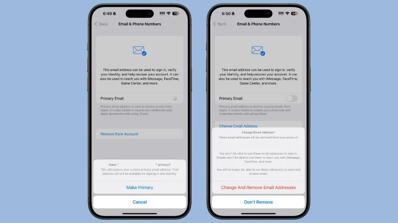 立山苹果手机维修分享苹果 iOS 18.1 支持设置“主要”邮箱地址并更改 iCloud 邮箱 